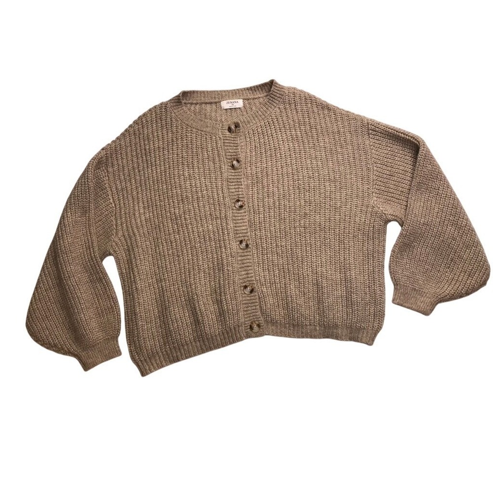Zenana Womens 3X Oversized Cardigan Sweater Tan Ribbed Knit Lantern Sleeve - Picture 1 of 16